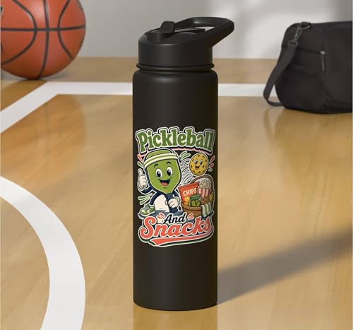 Pickleball Snack Break Court Humor Funny Retro Saying Stainless Steel Insulated Water Bottle - color: Black