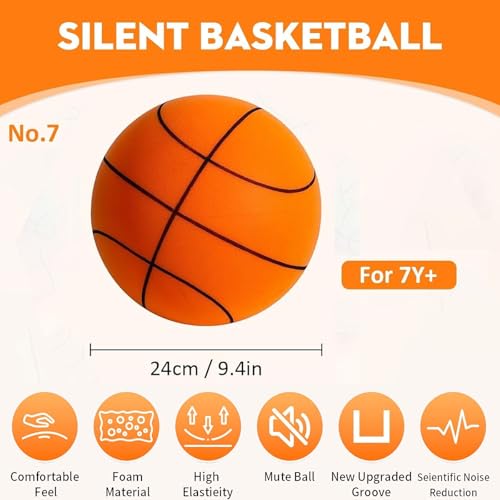 Silent Basketball Size 7 (29.5") - 2026 New Upgrade Foam Basketball Arcade Game Indoor | Ball for Quiet Dribbling and Indoor Training,Pro PU Foam Ball – Higher Bounce