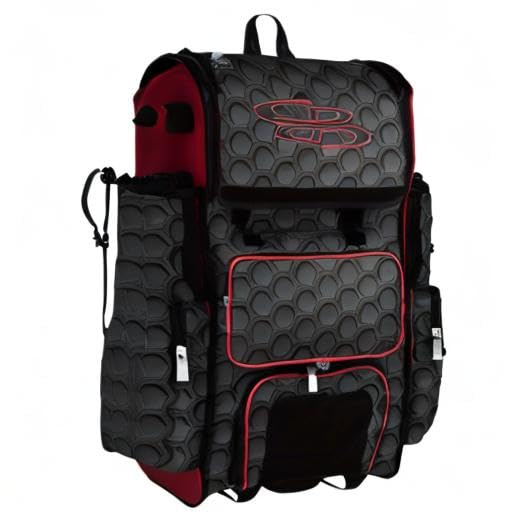 Boombah Rolling Superpack 2.0 3DHC Baseball/Softball Gear Bag - 23-1/2" x 13-1/2" x 9-1/2" - Multiple Colors - Telescopic Handle and Holds 4 Bats - Wheeled Version - color: Black/Red