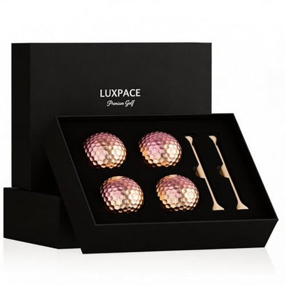 Pink Gold Gradient Laser Golf Balls - 4 Balls Premium Gift Box, Surlyn Cover for Superior Spin & Distance - High Visibility Alignment Aid - Ideal Golf Tournament Prizes, Unique Gifts for Golfers