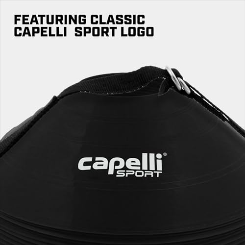 Capelli Sport Training Cones, Set of 10 Agility and Practice Drills Equipment with Carry Strap for Soccer, Football, Baseball, and Basketball, Black