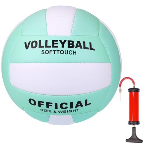 Official Size 5 Volleyball – Premium PVC Indoor & Outdoor Volleyball with Air Pump, Durable Non-Slip Surface, Lightweight Training Ball for Recreational Play - color: White + Blue