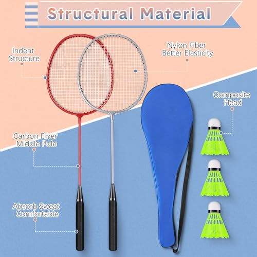 12 Pack Badminton Rackets Set Including Badminton Racquets, Nylon Shuttlecocks and Carry Bag for Outdoor Backyard Games Beginners - color: Multicolor