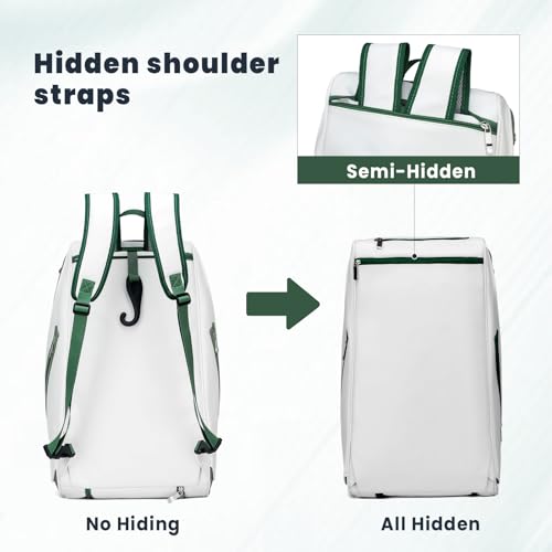 Tennis Bag Holds 2 Rackets with Shoe Compartment, Fence Hook & Ball Sleeve – Large PU Pickleball Paddles Backpack for Men & Women