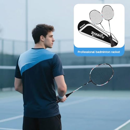 Badminton Rackets,Badminton Racket Set,Both Offensive and Defensive,Composite Carbon Ultra Light 82g Professional Training Racket,Including 2 Rackets,2 Shuttlecocks,and 1 Bag - color: FD-black