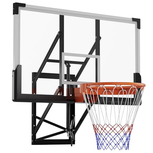 Garvee Basketball Hoop Outdoor Portable 44/48 Inch Backboard, 4.92-10ft Quickly Adjustable Basketball Goal System with Wheels for Court/Backyard/Driveway