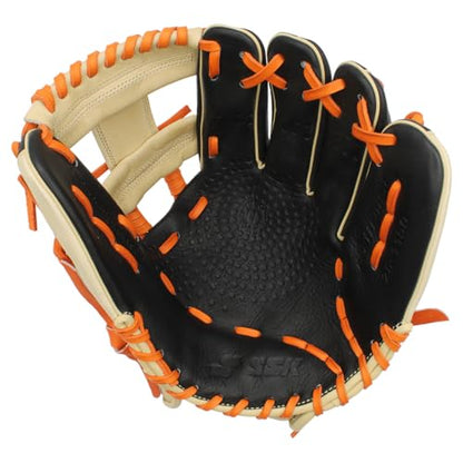 SSK Z5 Craftsman Infield Baseball Glove – 11.25” - 11.5” - 11.75” - 12” – Right & Left Hand Throw - color: Black/Camel/Orange, size: 11.5" - Right Hand Throw