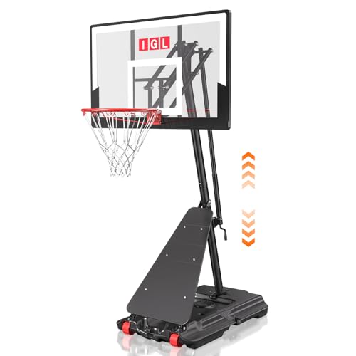 IGL Basketball Hoop Outdoor 40/44/48 Inch, Height Adjustable 5.3-10 FT, Portable Basketball Goal with Shatterproof Backboard for Kids Teens Adults, Backyard Driveway - color: Black, size: 48inch Backboard