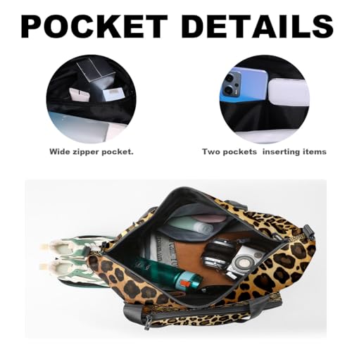 Brown Leopard Print Sports Duffle Bag - Large Gym Bag with Ventilated Shoe Compartment & Front Racket Sleeve, Waterproof Lightweight for Women Men Tennis Pickleball Travel - color: Brown Leopard Print