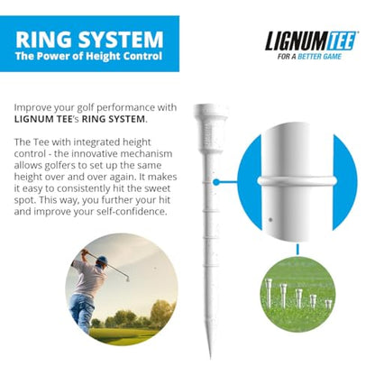 LIGNUM Unbreakable Microwood Golf Tees 50x More Durable/Adjustable Golf Tee/Innovative Wood Fiber and Natural Adhesives/Golf Tee, Golf Tees, Tees Golf, Golf Ball Tees - color: White, size: 3 1/8" (82mm) (10+2 boost discs)