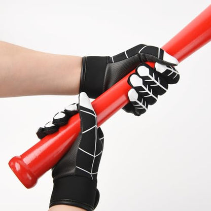 Youth Baseball & Softball Batting Gloves for Kids with Super Grip Fit - color: Spider Black, size: Youth XL(6.5in-7in)