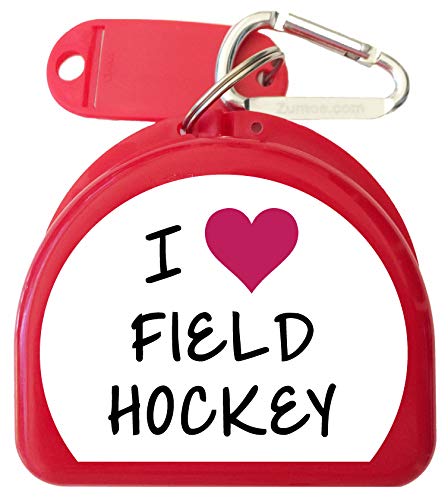 Field Hockey Mouth Guard Case Mouthguard Case, Retainer Case - I Love Field Hockey - color: Red