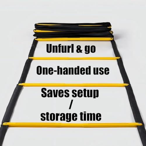 Tangle-Free Agility Ladder Speed Training Equipment - 2lbs Heavy Duty Design with 12 Fixed Rungs - 18ft Connectable Quick Setup Footwork Drill Gear for Soccer, Football, Boxing (Storage Bag Included)