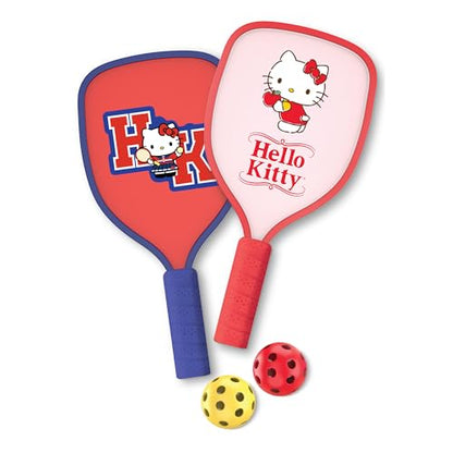 Hello Kitty Pickleball Paddle Set, 2 Paddles with Comfort Grip Handles and 2 Pickleball Balls, Cute Pink & Blue Character Design for Recreational Play