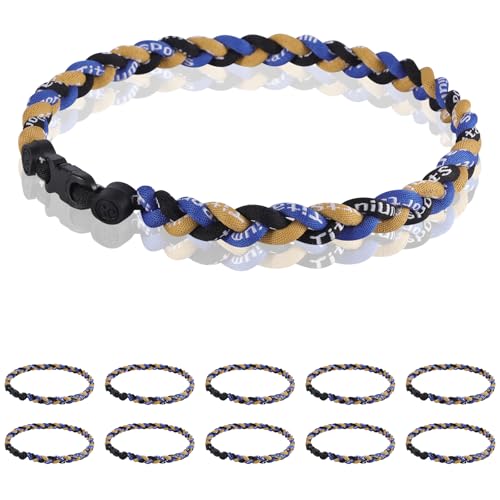 12 Pack Baseball Necklace 18inch, Team Gift for Baseball Funs, Three Braided Titanium Tornado Rope Design, with Muti - Color for Pick - color: Blue-Gold-Black