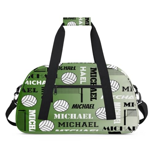 Custom Volleyball Gym Bag Duffel Bag for Women Men, Personalized Name Sport Bag Overnight Bags Customized Travel Weekender Bag, Misty Green - color: Misty Green