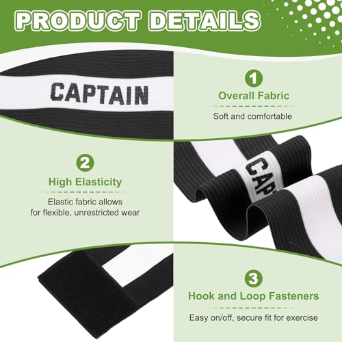 Soccer Captain Armbands, Adjustable Captain Bands Soccer Elastic Armband - color: Black,White