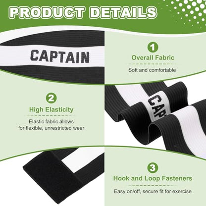 Soccer Captain Armbands, Adjustable Captain Bands Soccer Elastic Armband - color: Black,White