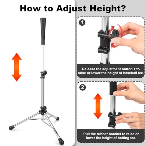 Baseball Tee Batting Tee Softball Tee Portable Travel Hitting Tee,Easy Adjustable Height,Stable Tripod Stand - color: Steel