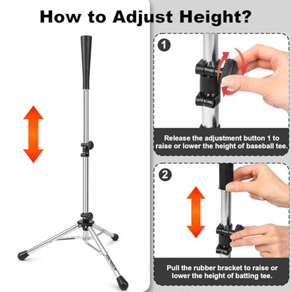 Baseball Tee Batting Tee Softball Tee Portable Travel Hitting Tee,Easy Adjustable Height,Stable Tripod Stand - color: Steel
