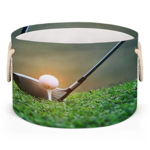 Pardick Large Round Storage Basket Sport Golf Ball Collapsible Circle Storage Bin Basket Laundry Hamper With Handle for Kids Boy Girls Toy Bedroom Living Room Nursery Room Decor Storage Organizer - color: A06:Golf Ball