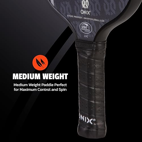 Onix Evoke Premier Professional Tournament Pickleball Paddle Composite Face Impact Paddle Shape - color: Black, size: Medium, style: 16mm