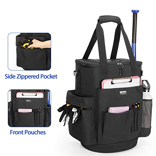 Goburos Baseball Ball Bucket with Large Capacity, Softball Coach Bag with Anti-Slip EVA Bottom, Space for Bat, Gloves, Scoreboards and Other Accessories