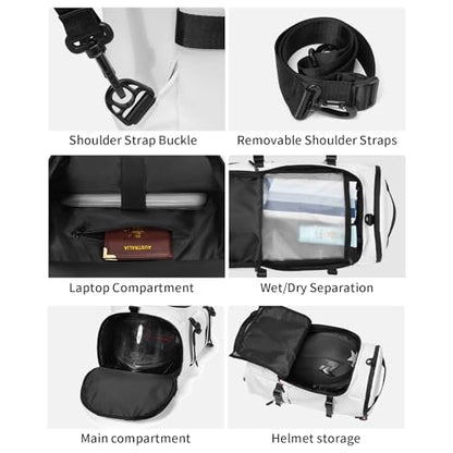 YOUMIAN Gym Duffle Bag 3 IN 1 Travel Backpack 40L Waterproof Shoe Compartment for Men and Women Basketball Soccer Sports Bag (White) - color: White