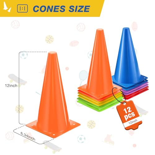 12 Inch Durable Cones,12pcs Versatile Plastic Traffic Cones and Soccer Cones for Sports Training,Agility Drills,Parking Safety,Basketball Training,Football Training. - color: colors
