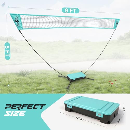 Portable Badminton Net for Backyard - 60s Tool-Free Instant Setup Net in Box with Built-in Weighted Base - 5FT Official Height Anti-Sag Badminton Net for Outdoor Indoor Beach Park Play