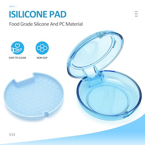Retainer Case Slim Aligner Case with Vent Holes Cute Dental Brace Box with Retainer Removal Tool and Brush Compatible with Night Guard and Mouth Guard (Clear Blue with Lanyard)