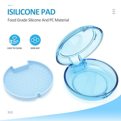 Retainer Case Slim Aligner Case with Vent Holes Cute Dental Brace Box with Retainer Removal Tool and Brush Compatible with Night Guard and Mouth Guard (Clear Blue with Lanyard)