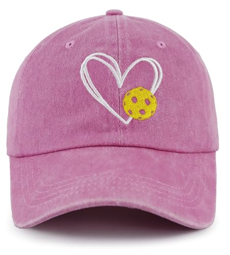 Pickleball Baseball Cap for Men Women, Funny Adjustable Embroidered Cotton Outdoor Sport Pickle Ball Heart Hat - color: Pink