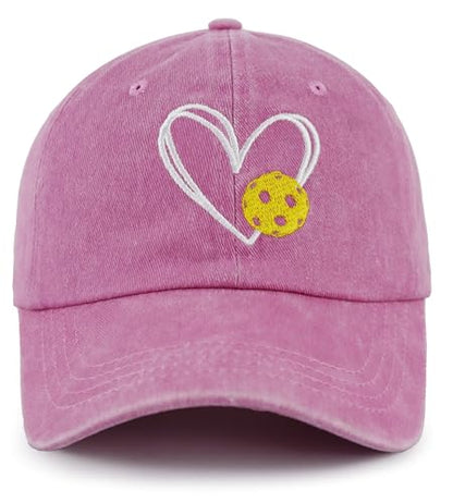 Pickleball Baseball Cap for Men Women, Funny Adjustable Embroidered Cotton Outdoor Sport Pickle Ball Heart Hat - color: Pink