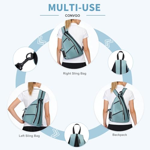 Pickleball Bag for Women and Men, Adjustable Pickle Ball Backpack, 2 in 1 Sports Sling Bag for Pickleball Paddles - color: Blue Grey
