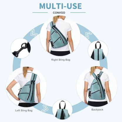 Pickleball Bag for Women and Men, Adjustable Pickle Ball Backpack, 2 in 1 Sports Sling Bag for Pickleball Paddles - color: Blue Grey