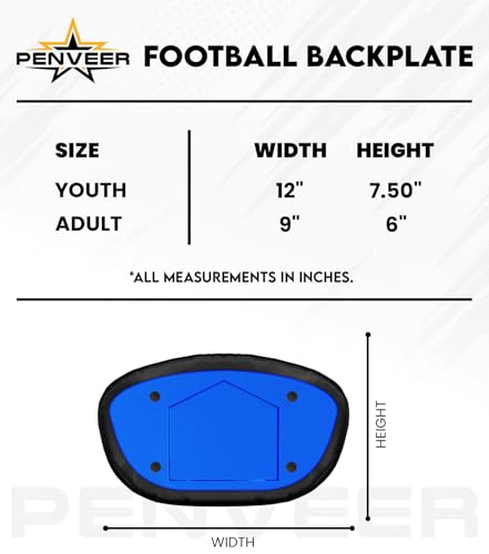Football Backplate for Shoulder Pads with High Impact Padding, Adult & Youth Lower Backplate Football - color: Chrome Metallic Blue, size: Youth