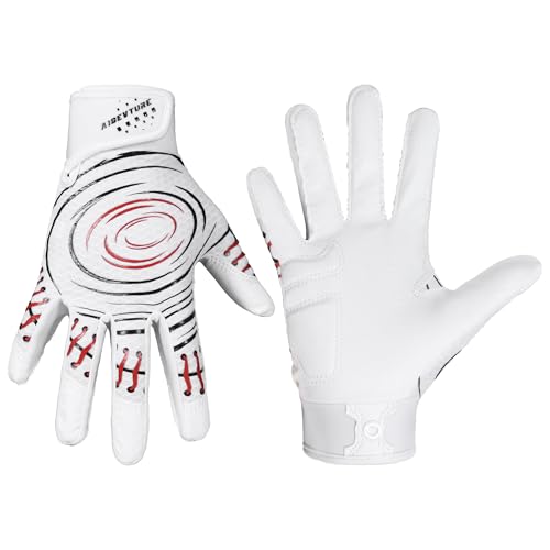 AIGEVTURE Baseball Bating Gloves Adult Youth Baseball Softball Batting Gloves Adult Kids Boys Girls - color: White and Red, size: Adult X-Large
