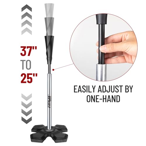 Portable Hitting Tee for Baseball/Softball,Height Adjustable from 25-37 inch,Easy Carry Premium Baseball Tee with Rubber Top,Metal Base Batting Tee for Accuracy,Power,Softball Tee For All Palyers