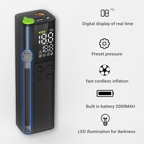 Electric Ball Pump, LED Display Soccer Ball Air Pump with Accurate Pressure Gauge, 5 Inflation Modes, Multifunctional 3 to 18psi, Compact and Portable Design, Ultra Quiet