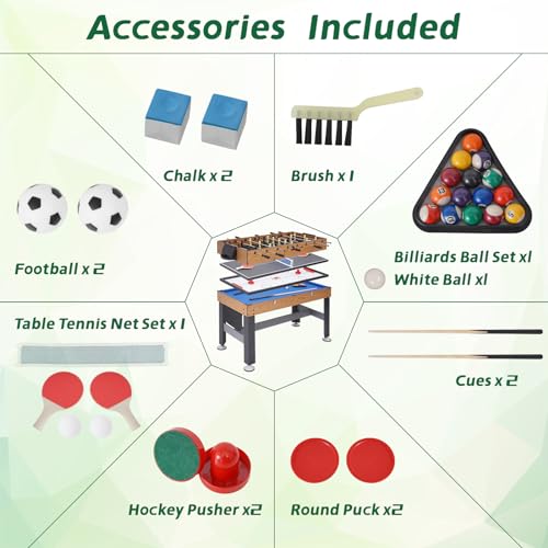 RAYKEEP 54" 4-in-1 Multi Game Table, Combination Game Table Set, Combo Games Table for Home, Game Room w/Soccer, Billiards Tabletop, Table Tennis, Hockey Tabletop