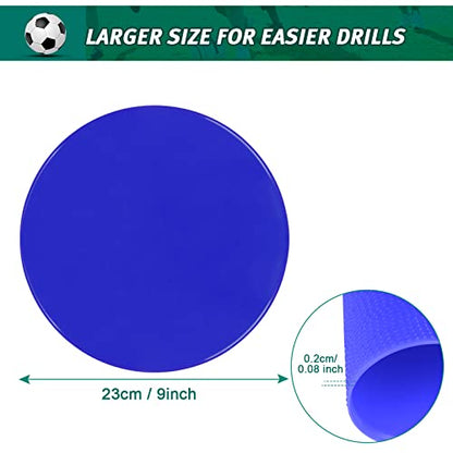 Poly Spots 4" or 9" Flat Cones Spot Markers for Gym/PE Training, Dance, 12/18/24 Pcs Non-Slip Rubber Floor Dots Flat Disc Markers for Soccer Basketball Sports Agility Drills, Classroom Activities - style: Blue 12 Pcs 9inch