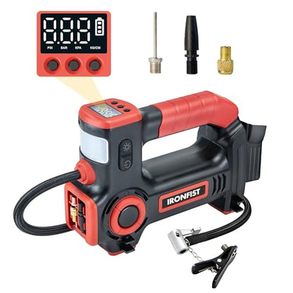 IRONFIST Tire Inflator Compatible with MILWAUKEE M18 Battery, Portable Air Compressor with Warning Light & Start Protection for Cars, Motorcycle, Bicycles, Balls (BATTERY NOT INCLUDED)