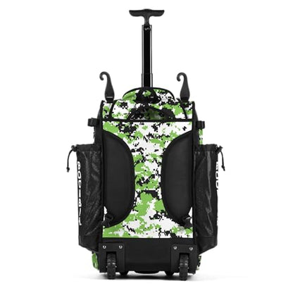 Boombah Catchers Superpack Hybrid Rolling Digital Camo Bat Bag - Multiple Colors - Wheeled & Backpack Version - color: Black/Lime Green