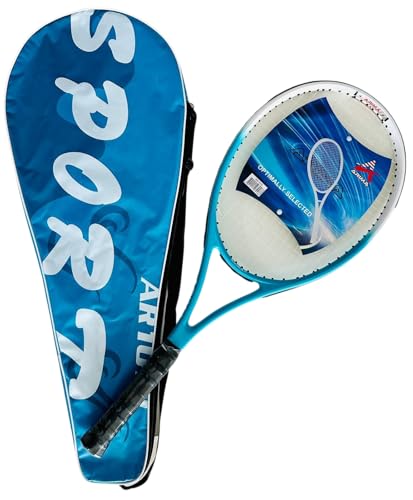 27" Tennis Racket with One-Piece Aluminum Frame – Lightweight Racquet with L1 Handle for Beginners and Advanced Players – Includes Carrying Case – Durable and Easy to Swing - Blue