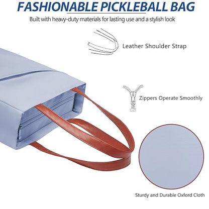 Pickleball Bag for Women Stylish Nylon Tote Fits 2 Paddle, Ball, Gear, Utility Shoulder Handbag for Sports - color: Blue