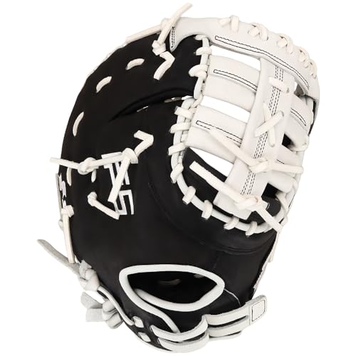SSK FP5 Fastpitch Softball First Base Mitt 12.5” – 13” Right & Left Hand Throw Premium Full Leather Softball Glove - color: Black/White, size: 13" - Right Hand Throw