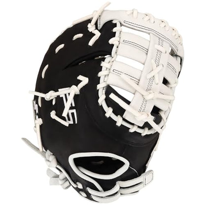 SSK FP5 Fastpitch Softball First Base Mitt 12.5” – 13” Right & Left Hand Throw Premium Full Leather Softball Glove - color: Black/White, size: 13" - Right Hand Throw
