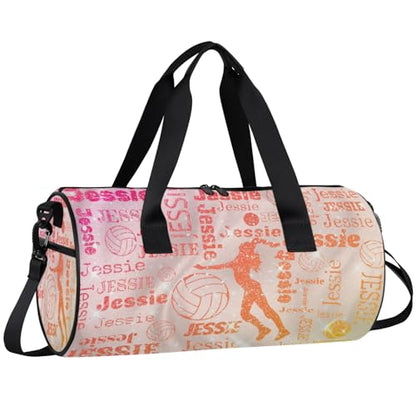 Custom Volleyball Sport Bags Personalized Sports Gym Bag with Name Overnight Weekender Duffel Bag Customized Gifts for Women Men, Orange Glitter