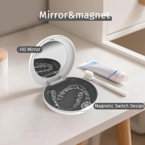2Pack Retainer Case with Mirror, Compatible with Invisalign, Orthodontic Aligner Case with Removal Tool and Brush, White - color: 2 Pack - WhiteMirror